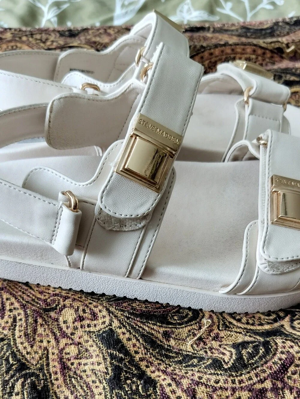 Steve Madden Women's 8.5 Markos Flatform Slingback Sandals Bone Gold Hardware